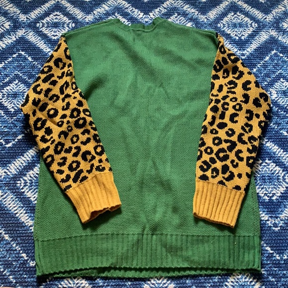 Leopard Sleeve Forest Green Sweater - Picture 4 of 5